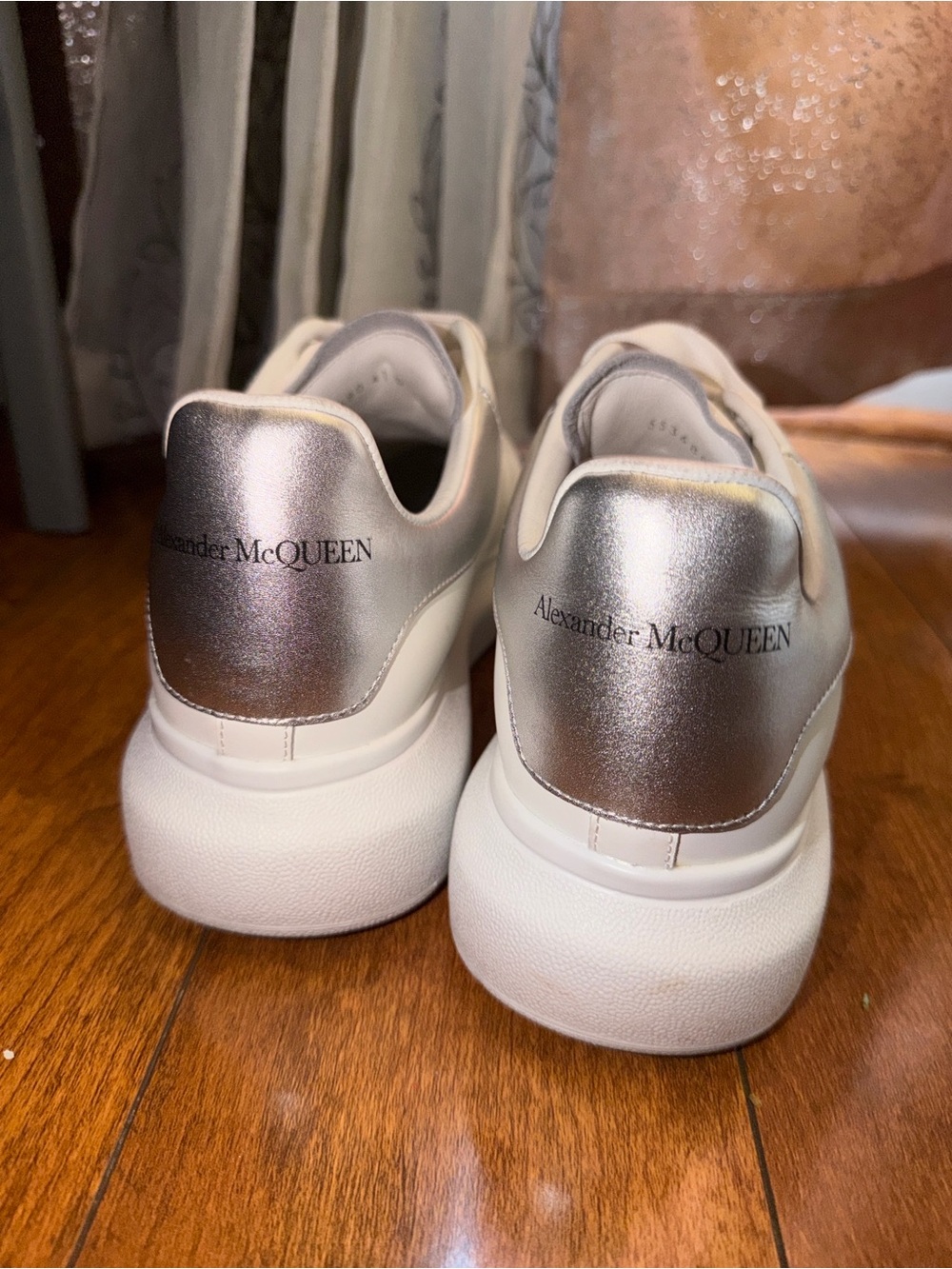 Alexander McQueen White Sneakers with Metallic Silver Heel Tab